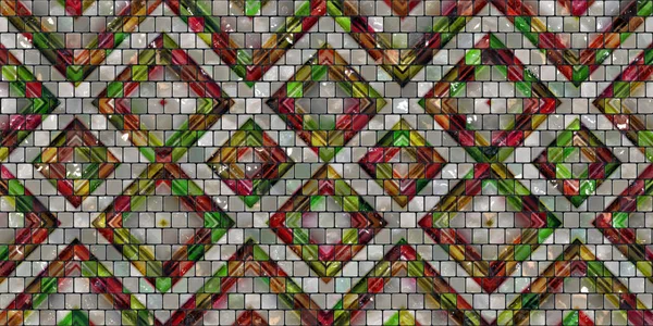 Tiles on the wall with a pattern of colored lozenges