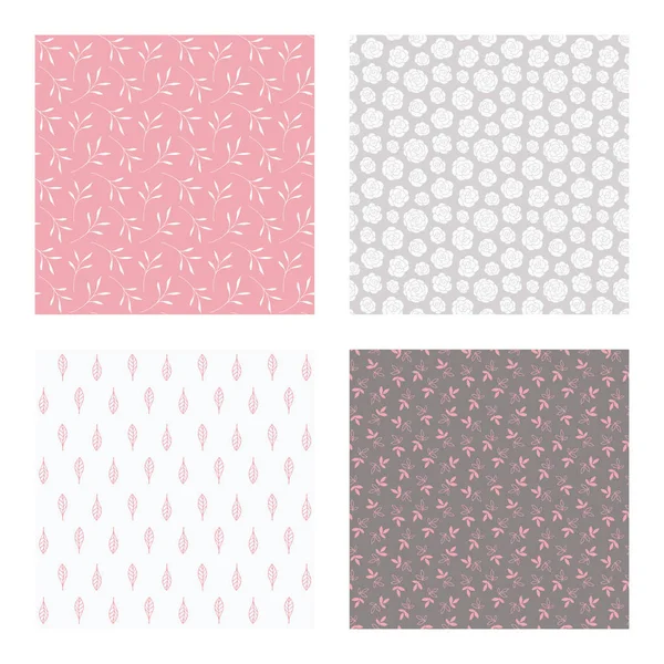 Vector seamless patterns with flowers and leaves — Stock Vector
