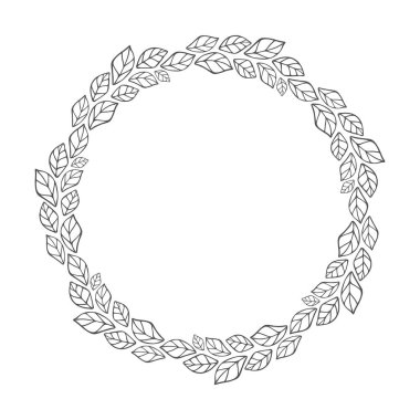 vektör el çekilmiş çiçek çelenk, yaprakları ile yuvarlak çerçeve
