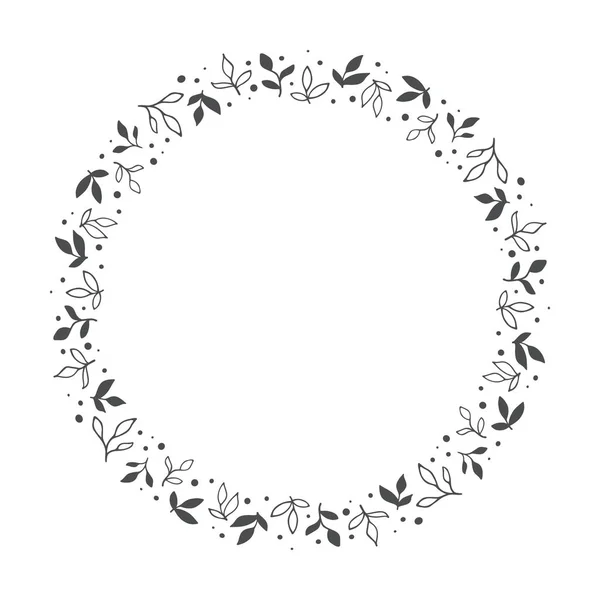 Vector hand drawn floral wreath, round frame with leaves — Stock Vector