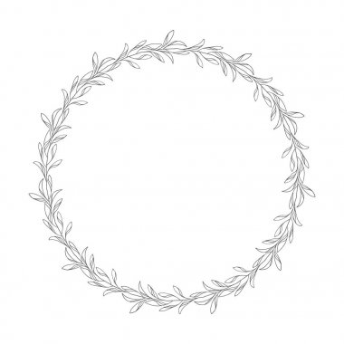 vektör el çekilmiş çiçek çelenk, yaprakları ile yuvarlak çerçeve