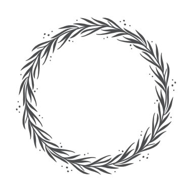 vektör el çekilmiş çiçek çelenk, yaprakları ile yuvarlak çerçeve