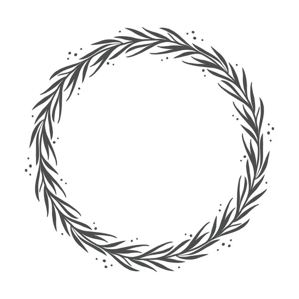 Couronne florale dessinée à la main vectorielle, cadre rond avec feuilles — Image vectorielle