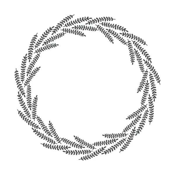 Corona floreale disegnata a mano vettoriale, cornice rotonda con foglie — Vettoriale Stock