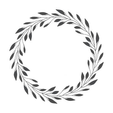 vektör el çekilmiş çiçek çelenk, yaprakları ile yuvarlak çerçeve