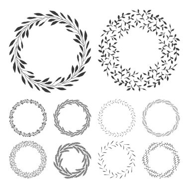 elle çizilmiş çiçek çelenk küçük resim, çerçeve yaprakları ile yuvarlak