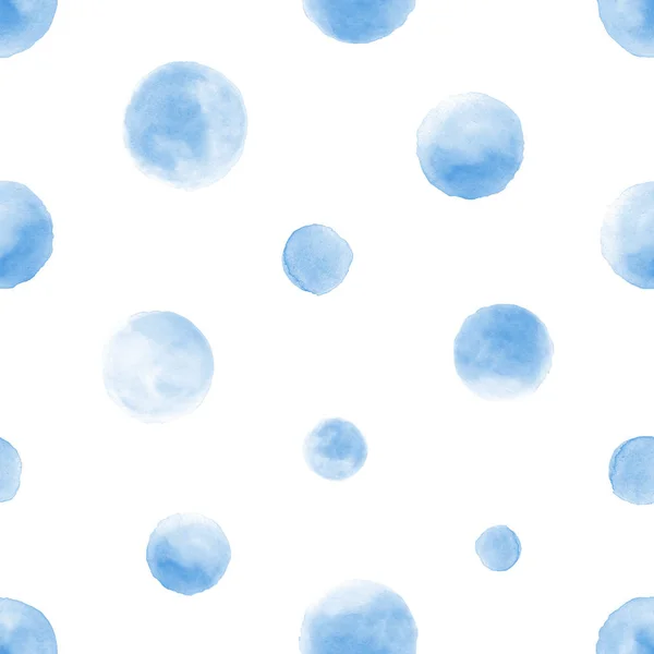 白色背景上的无缝蓝水彩图案. 水彩无缝图案，有圆点和圆点. — 图库照片