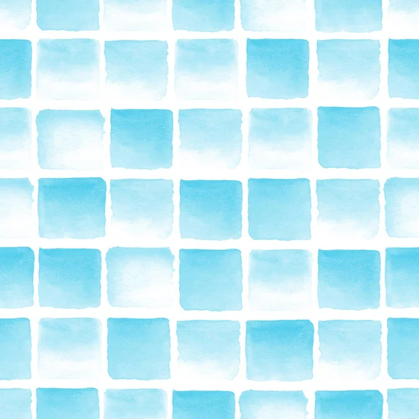 Jasnoniebieski wzór akwareli na białym tle. Wzór bezszwowy akwarela z kwadratów. — Zdjęcie stockowe