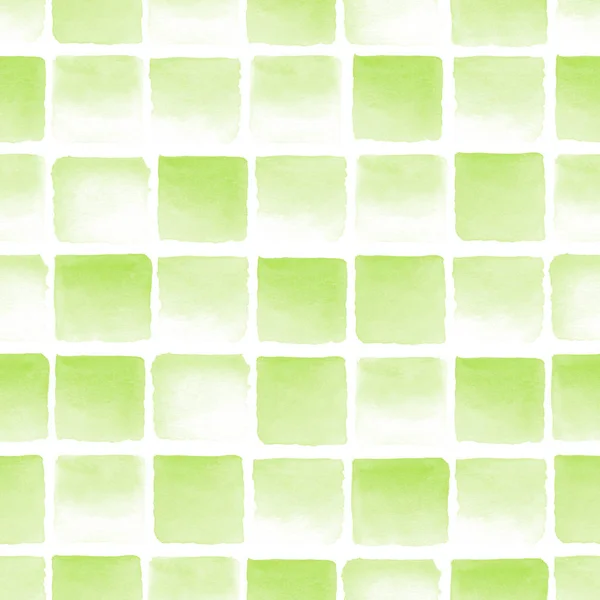 Seamless green watercolor pattern on white background. Watercolor seamless pattern with squares. — Stock Photo, Image