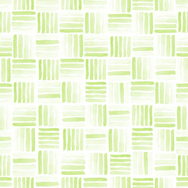 白色背景上的无缝绿色水彩图案。 具有正方形的水彩无缝图案. — 图库照片