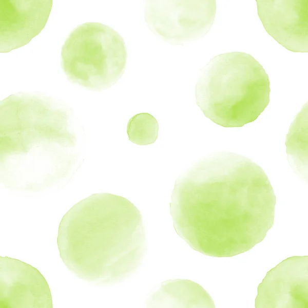 Seamless green watercolor pattern on white background. Watercolor seamless pattern with dots and circles. — Stock Photo, Image