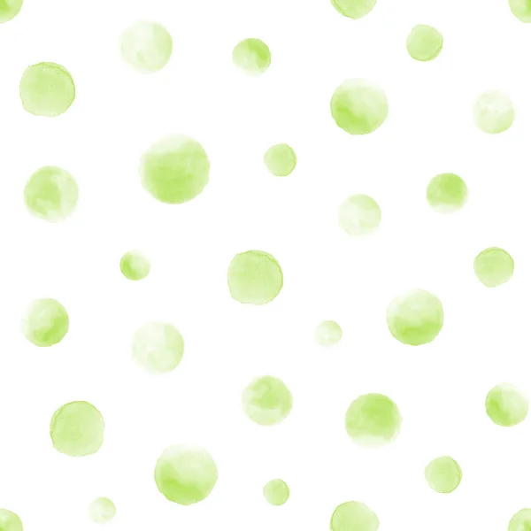 白色背景上的无缝绿色水彩图案。 水彩无缝图案，有圆点和圆点. — 图库照片