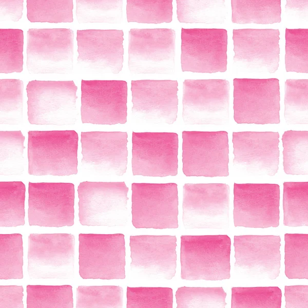 Seamless pink watercolor pattern on white background. Watercolor seamless pattern with squares. — Stock Photo, Image