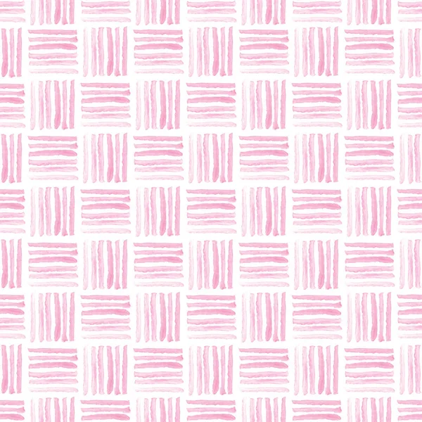 Varrat nélküli rózsaszín akvarell minta fehér háttér. Akvarell zökkenőmentes minta négyzetek. — Stock Fotó