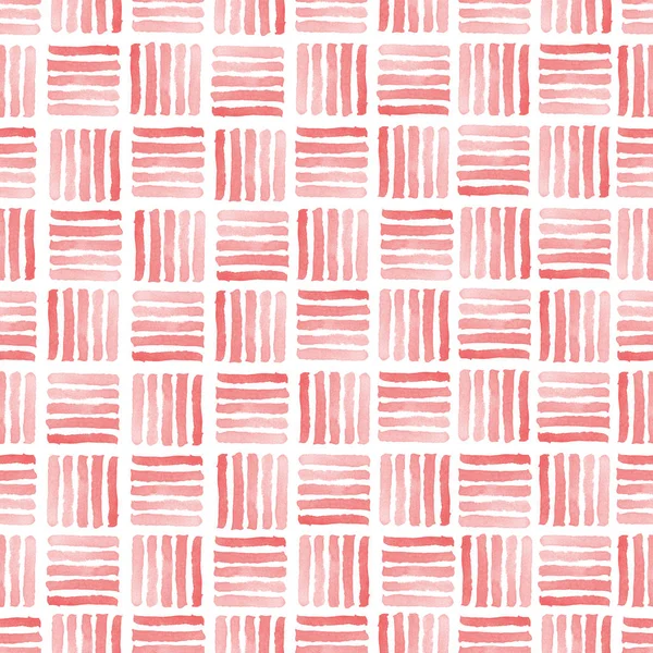 Seamless red watercolor pattern on white background. Watercolor seamless pattern with squares. — Stock Photo, Image