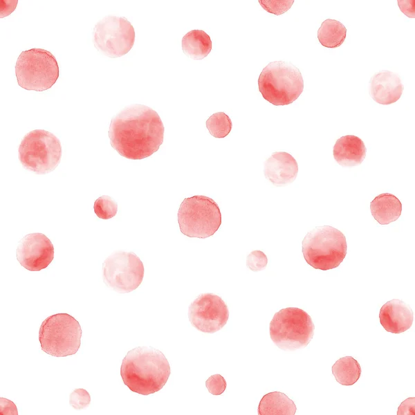 Seamless red watercolor pattern on white background. Watercolor seamless pattern with dots and circles.