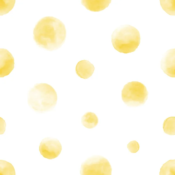 Seamless yellow watercolor pattern on white background. Watercolor seamless pattern with dots and circles. — Stock Photo, Image