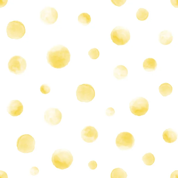 Seamless yellow watercolor pattern on white background. Watercolor seamless pattern with dots and circles. — Stock Photo, Image
