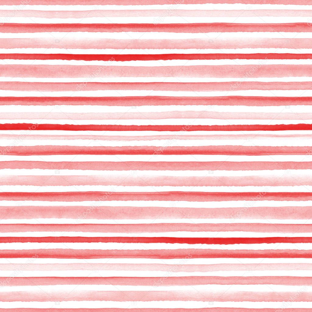 Seamless red watercolor pattern on white background. Watercolor seamless pattern with lines and stripes.