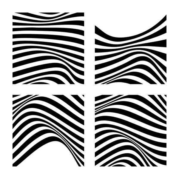 Conjunto de 4 fundos abstratos com linhas onduladas. Design abstrato minimalista preto e branco. Ilustração vetorial . — Vetor de Stock