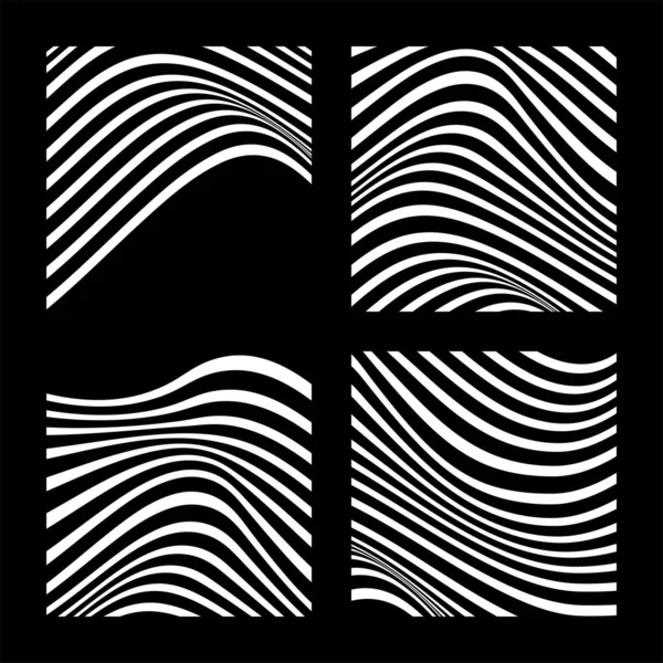 Ensemble de 4 décors abstraits avec des lignes ondulées. Design abstrait minimaliste noir et blanc. Illustration vectorielle . — Image vectorielle