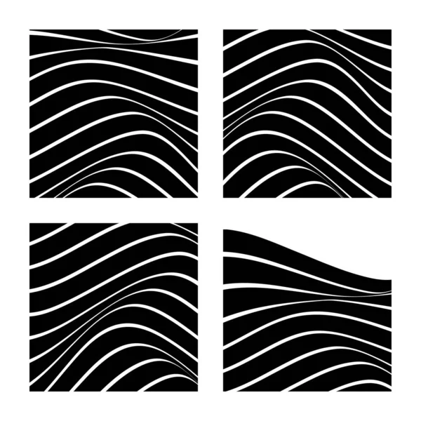 Conjunto de 4 fundos abstratos com linhas onduladas. Design abstrato minimalista preto e branco. Ilustração vetorial . — Vetor de Stock