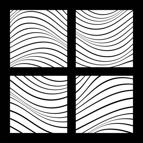 Ensemble de 4 décors abstraits avec des lignes ondulées. Design abstrait minimaliste noir et blanc. Illustration vectorielle . — Image vectorielle