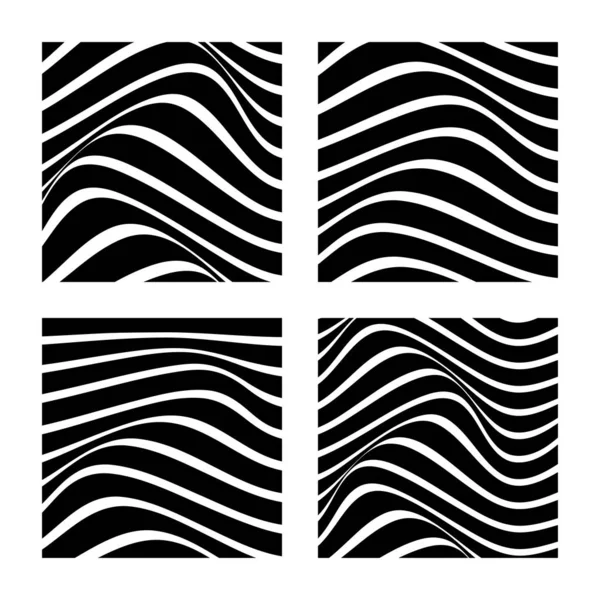 Ensemble de 4 décors abstraits avec des lignes ondulées. Design abstrait minimaliste noir et blanc. Illustration vectorielle . — Image vectorielle