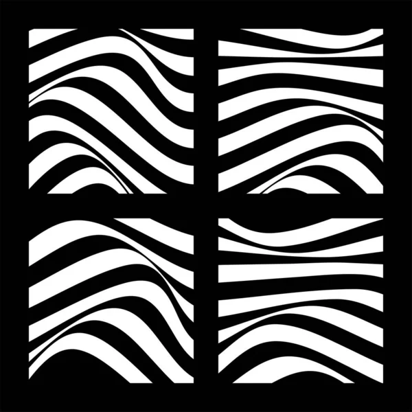 Conjunto de 4 fondos abstractos con líneas onduladas. Diseño abstracto minimalista en blanco y negro. Ilustración vectorial . — Archivo Imágenes Vectoriales