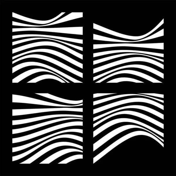 Set of 4 abstract backgrounds with wavy lines. Minimalist black and white abstract design. Vector Illustration. — Stock Vector