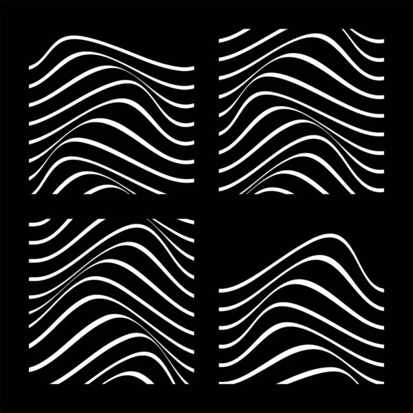 Conjunto de 4 fundos abstratos com linhas onduladas. Design abstrato minimalista preto e branco. Ilustração vetorial . — Vetor de Stock