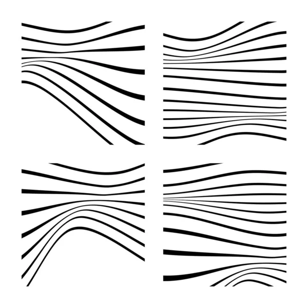 Ensemble de 4 décors abstraits avec des lignes ondulées. Design abstrait minimaliste noir et blanc. Illustration vectorielle . — Image vectorielle