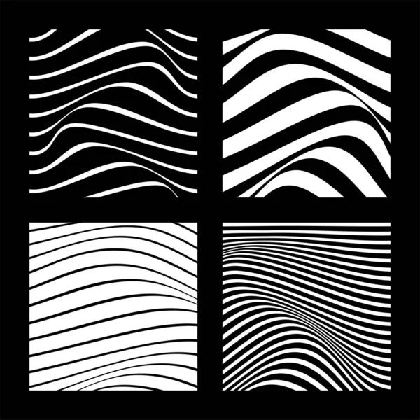 Conjunto de 4 fundos abstratos com linhas onduladas. Design abstrato minimalista preto e branco. Ilustração vetorial . — Vetor de Stock