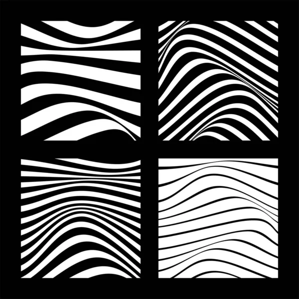 Ensemble de 4 décors abstraits avec des lignes ondulées. Design abstrait minimaliste noir et blanc. Illustration vectorielle . — Image vectorielle