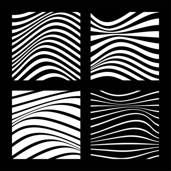 Set van 4 abstracte achtergronden met golvende lijnen. Minimalistisch zwart-wit abstract design. Vector Illustratie. — Stockvector