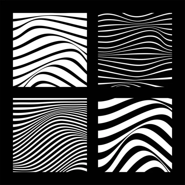 Conjunto de 4 fundos abstratos com linhas onduladas. Design abstrato minimalista preto e branco. Ilustração vetorial . — Vetor de Stock