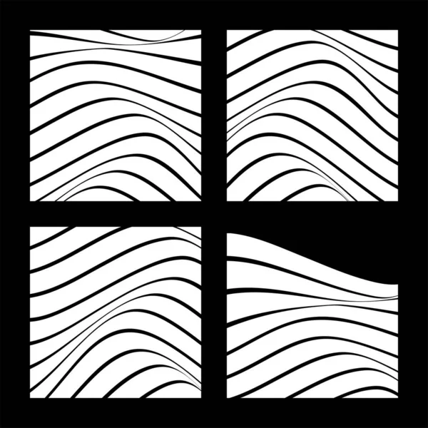 Set van 4 abstracte achtergronden met golvende lijnen. Minimalistisch zwart-wit abstract design. Vector Illustratie. — Stockvector