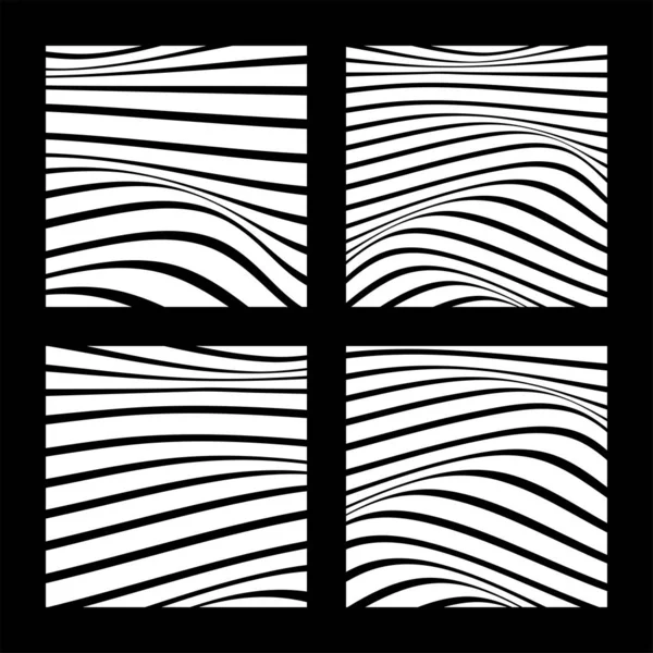 Ensemble de 4 décors abstraits avec des lignes ondulées. Design abstrait minimaliste noir et blanc. Illustration vectorielle . — Image vectorielle