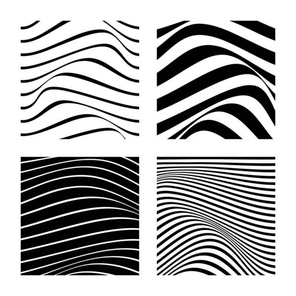 Conjunto de 4 fundos abstratos com linhas onduladas. Design abstrato minimalista preto e branco. Ilustração vetorial . — Vetor de Stock