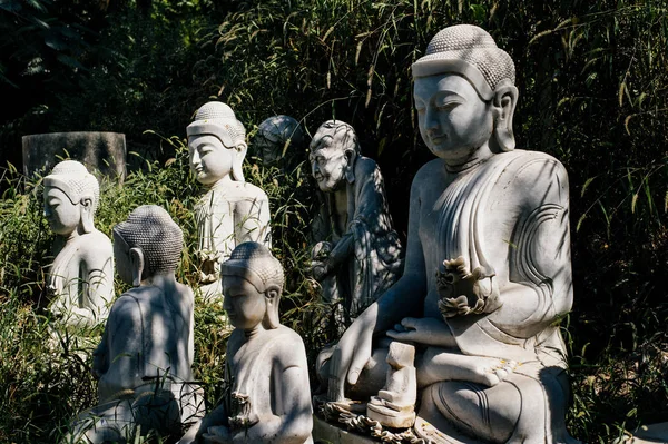 Sochy Buddhy venku pod stromem — Stock fotografie