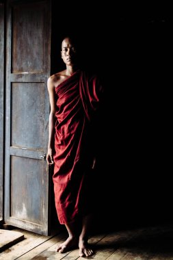 Darklight içinde ayakta Budist rahip