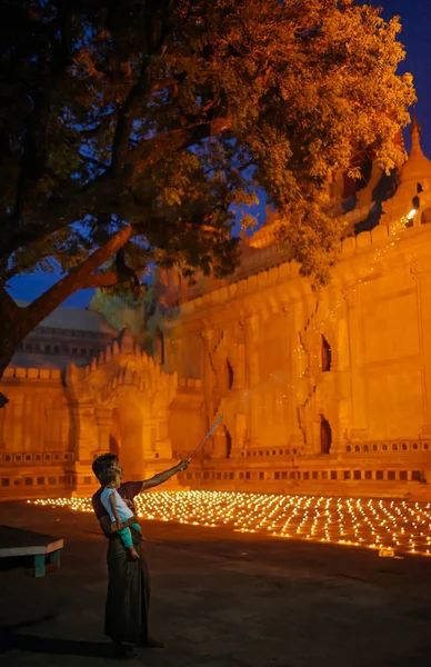 Temple courtyard full of burning candles — Stock Photo, Image
