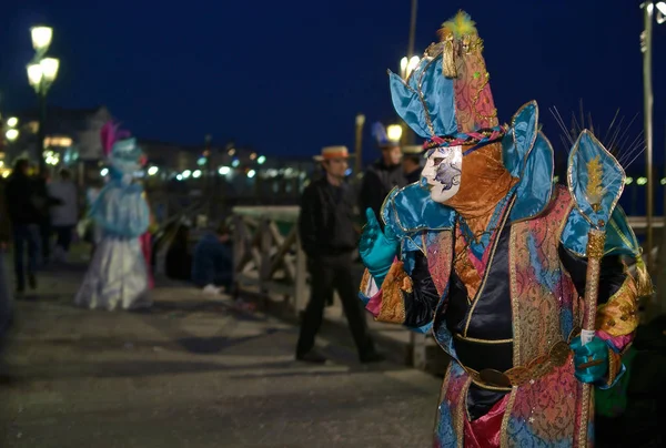 Människa i venetiansk mask stående på karneval — Stockfoto