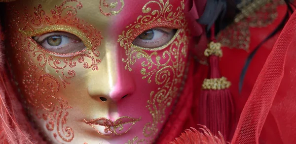 Human in venetian mask standing at carnival Stock Image