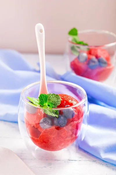 Glass of strawberry sorbet