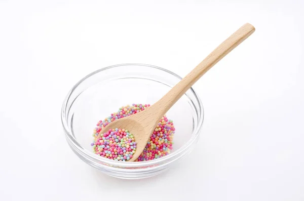 Colorido Polvilha Açúcar Tigela Vidro — Fotografia de Stock