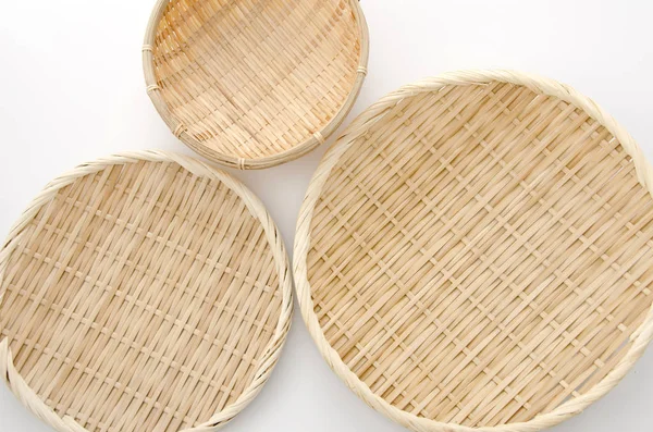 Bamboo Sieve Белом Фоне — стоковое фото