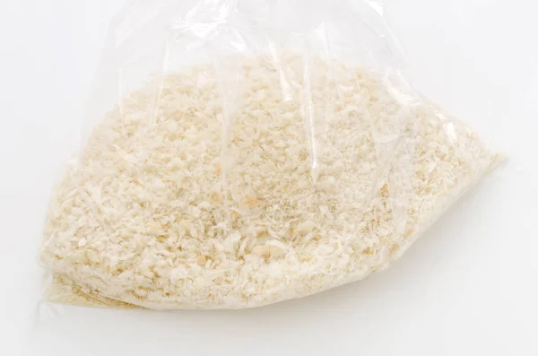 Breadcrumbs Transparent Bag White Background — Stock Photo, Image