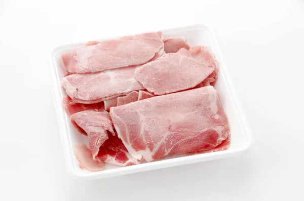 Pork Boston Butt Thinly Sliced Styrofoam Tray — 스톡 사진