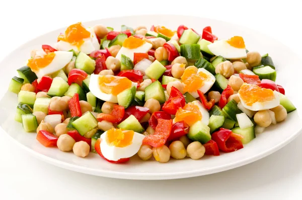 Sallad Kikärter Med Grönsaker Och Kokta Ägg — Stockfoto